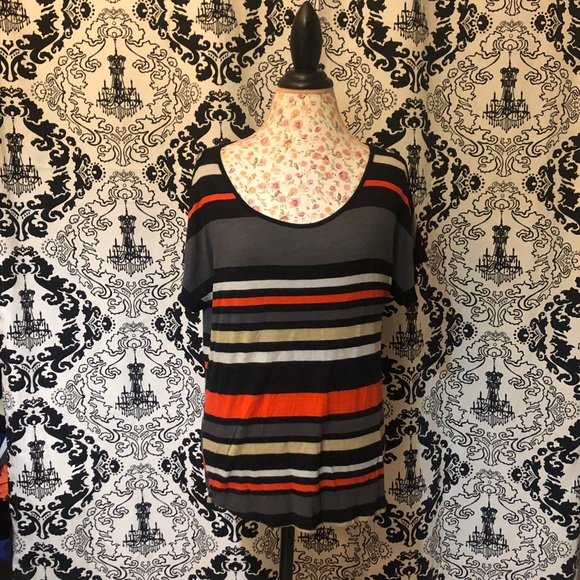 Agenda Tops - Agenda striped dressy T-shirt with buttons